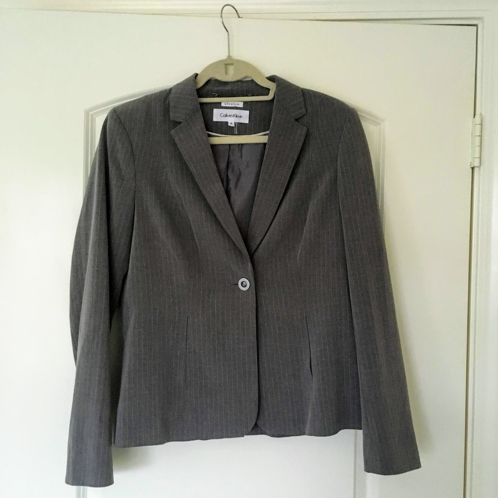 NWOT Calvin Klein Stretch Gray Pinstripe Blazer